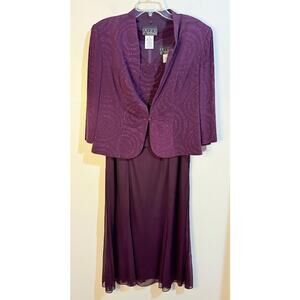 Alex Evenings Shimmer Eggplant 2 Piece‎ Jacket Cocktail Dress Size 14